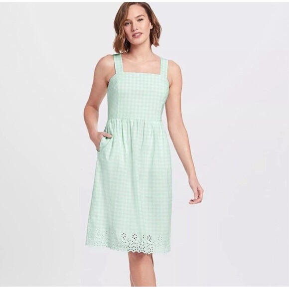 Draper James Size 2 Embroidered Eyelet Hem Gingham Dress Preppy Classic Sundress - Picture 1 of 4